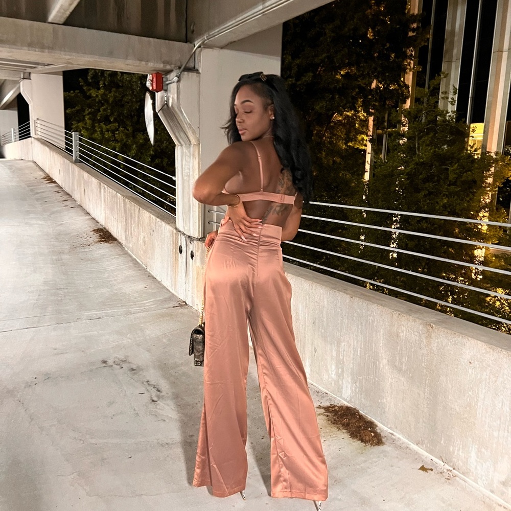 Two-Piece Bralette & Pant Set (Rose Gold)